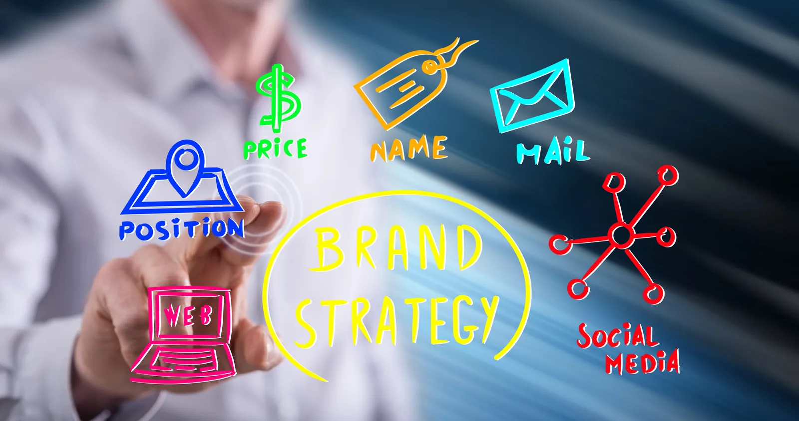 Brand strategy concept sketched on a dark touch screen