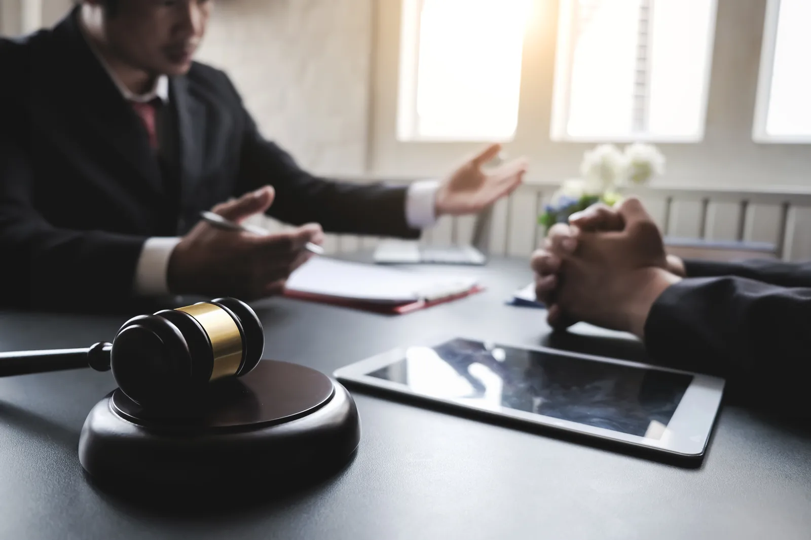 Attorney consulting a client at a professional firm
